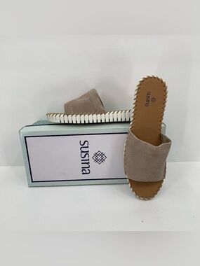 Susina Jacey grey suede comfort slide sandal mule white shoe taupe new 6